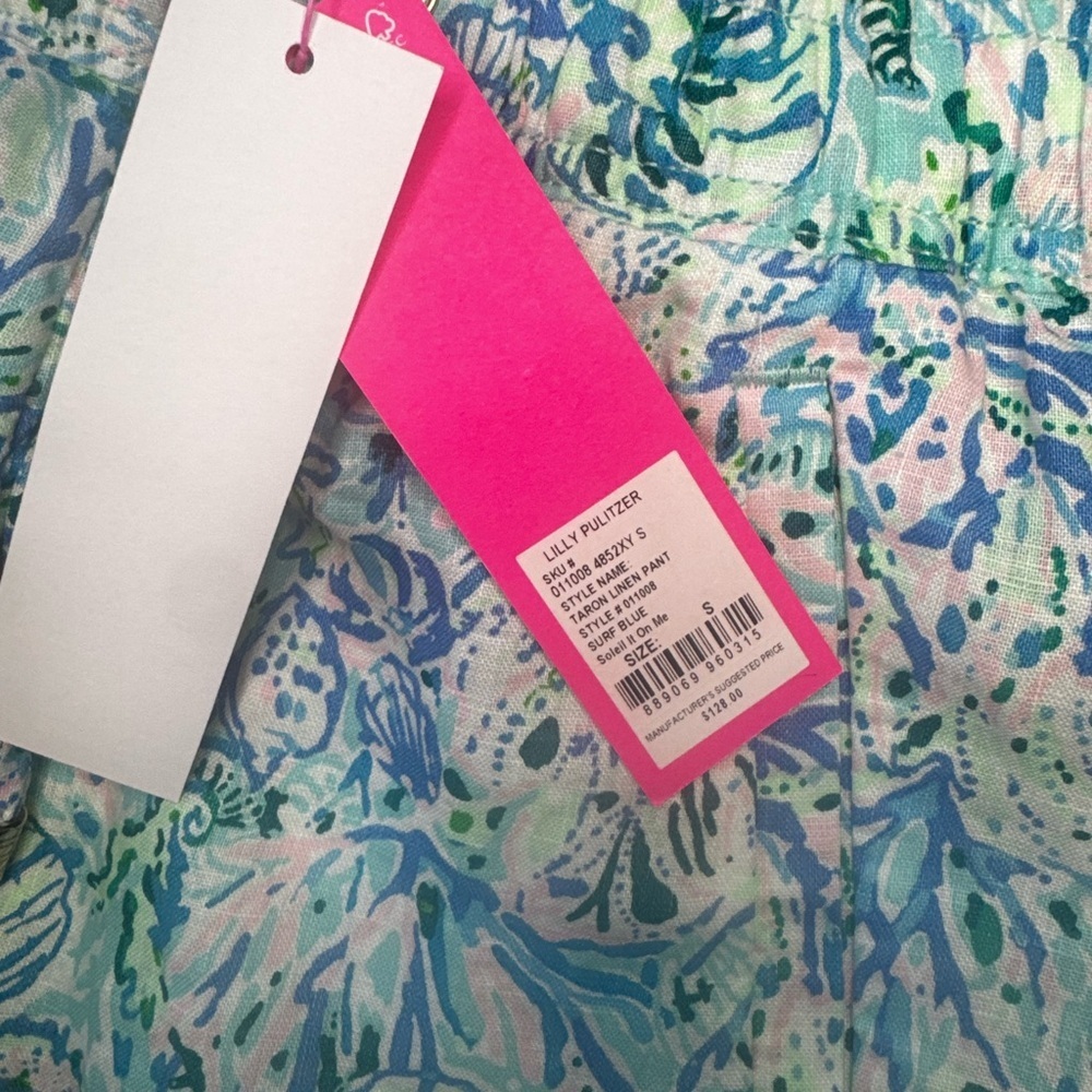Lilly Pulitzer NWT Taron Linen Blue and Green Floral Print Pants - Picture 5 of 7